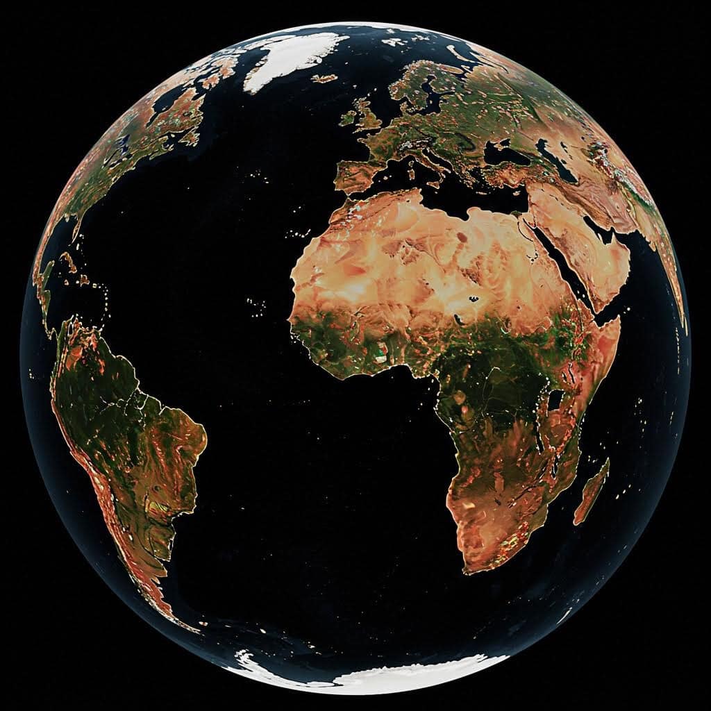 지구 전역이 선명히 보이는 위성 시점의 지구 이미지