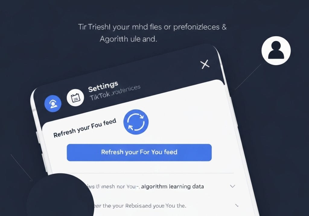틱톡 설정 화면 - For You 피드 새로고침 옵션과 알고리즘 학습 데이터 관리 기능.