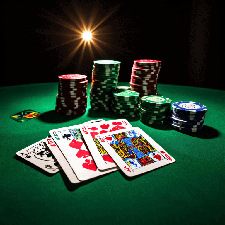 초록색 펠트 포커 테이블 위에 놓인 로얄 플러시와 포카드 카드 주변으로 빛나는 수학적 확률 공식과 그래프가 겹쳐져 있는 모습이다.