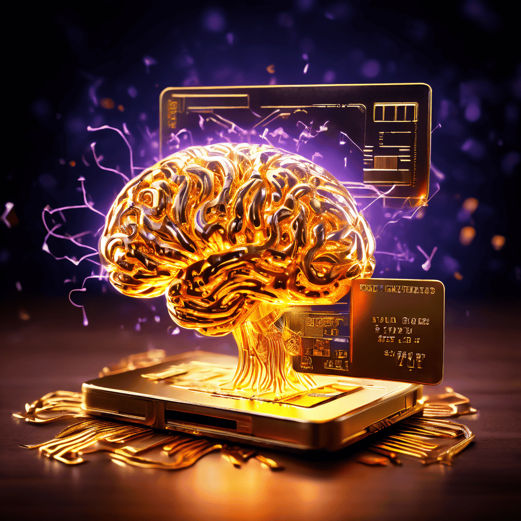 금색 신용카드가 뇌의 보상 체계를 활성화하는 모습을 빛나는 신경 경로와 도파민 불꽃으로 형상화한 개념도입니다.