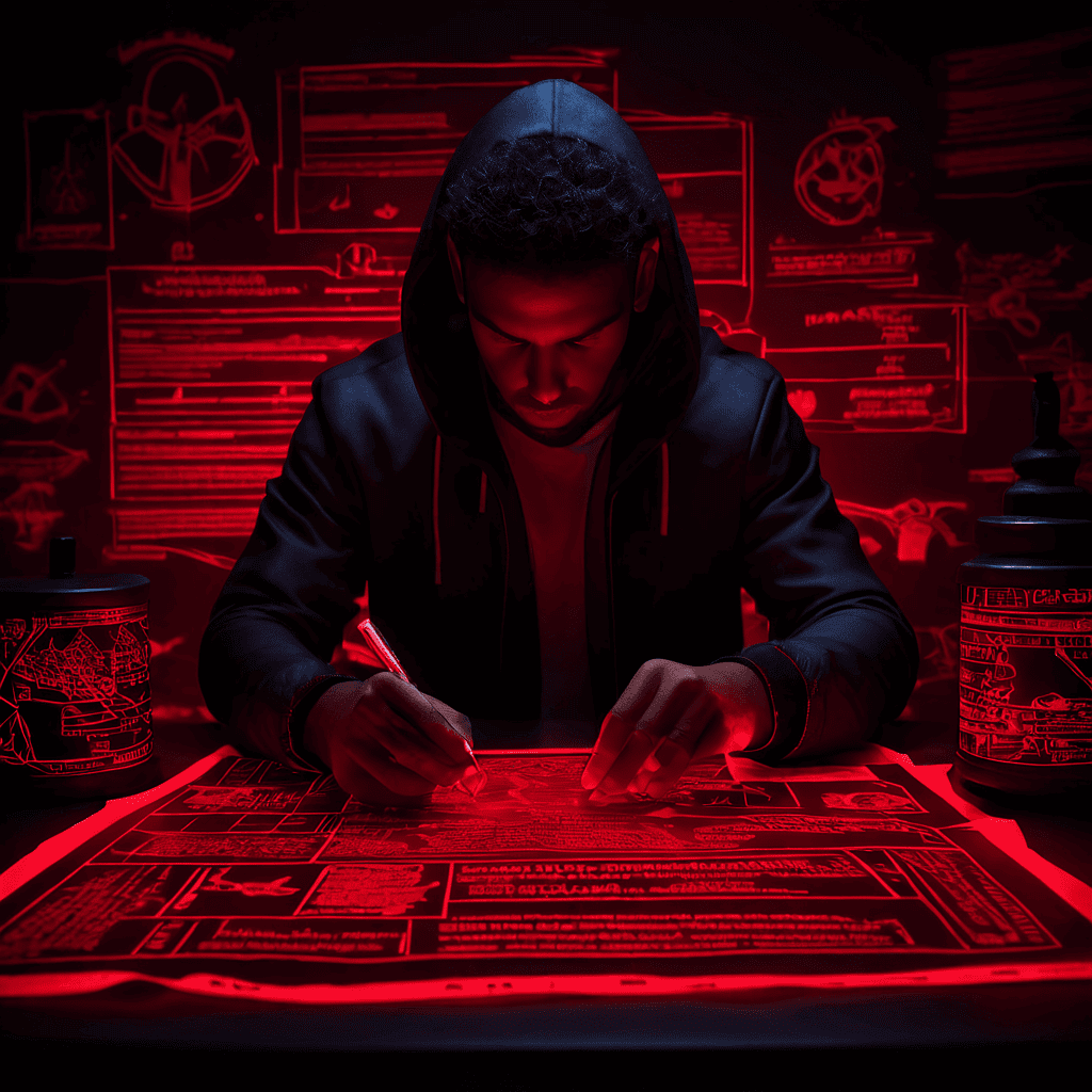 계약서를 주의 깊게 검토하는 모습에서 빨갛게 빛나는 경고 표시와 위험 아이콘이 문서의 복잡한 조항 사이로 드러나는 모습을 상징적으로 표현한 이미지입니다.