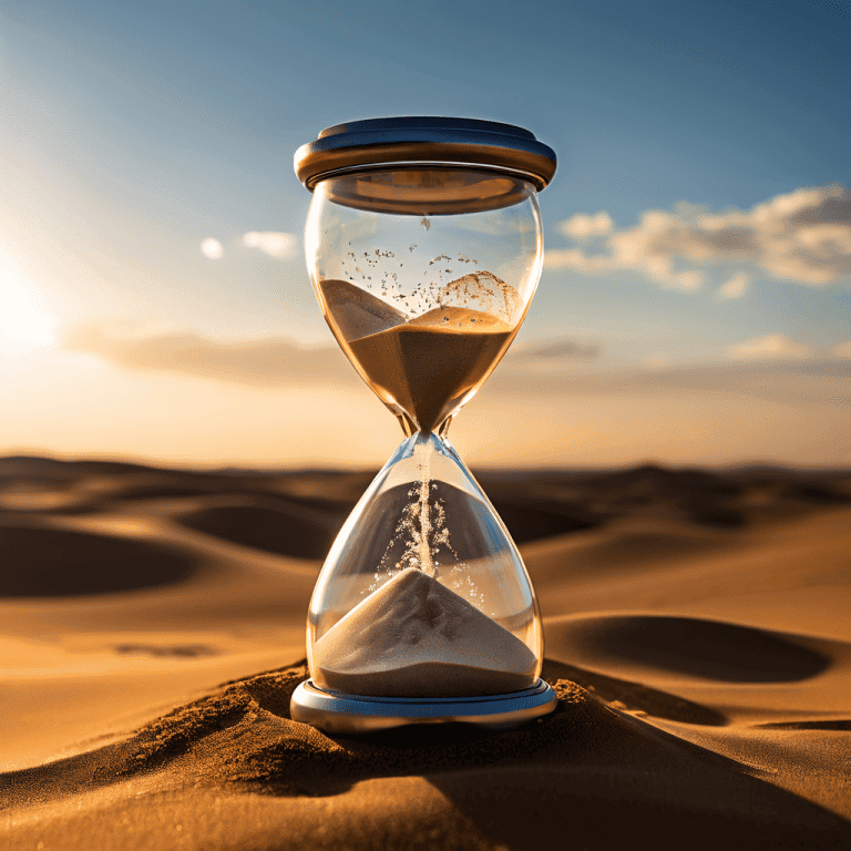 스마트폰 화면에 '무제한 데이터'가 표시되어 있지만 사용자는 거대한 투명 모래시계에 갇혀 모래가 거의 멈춘 것처럼 느리게 흐르는 상황에 좌절하고 있습니다.