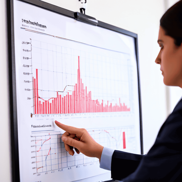 의사가 수익이 정체된 의료 차트를 가리키며 만족하지 못함을 나타내는 빨간색 불만족 스탬프가 찍혀 있는 상황을 보여주는 이미지입니다.