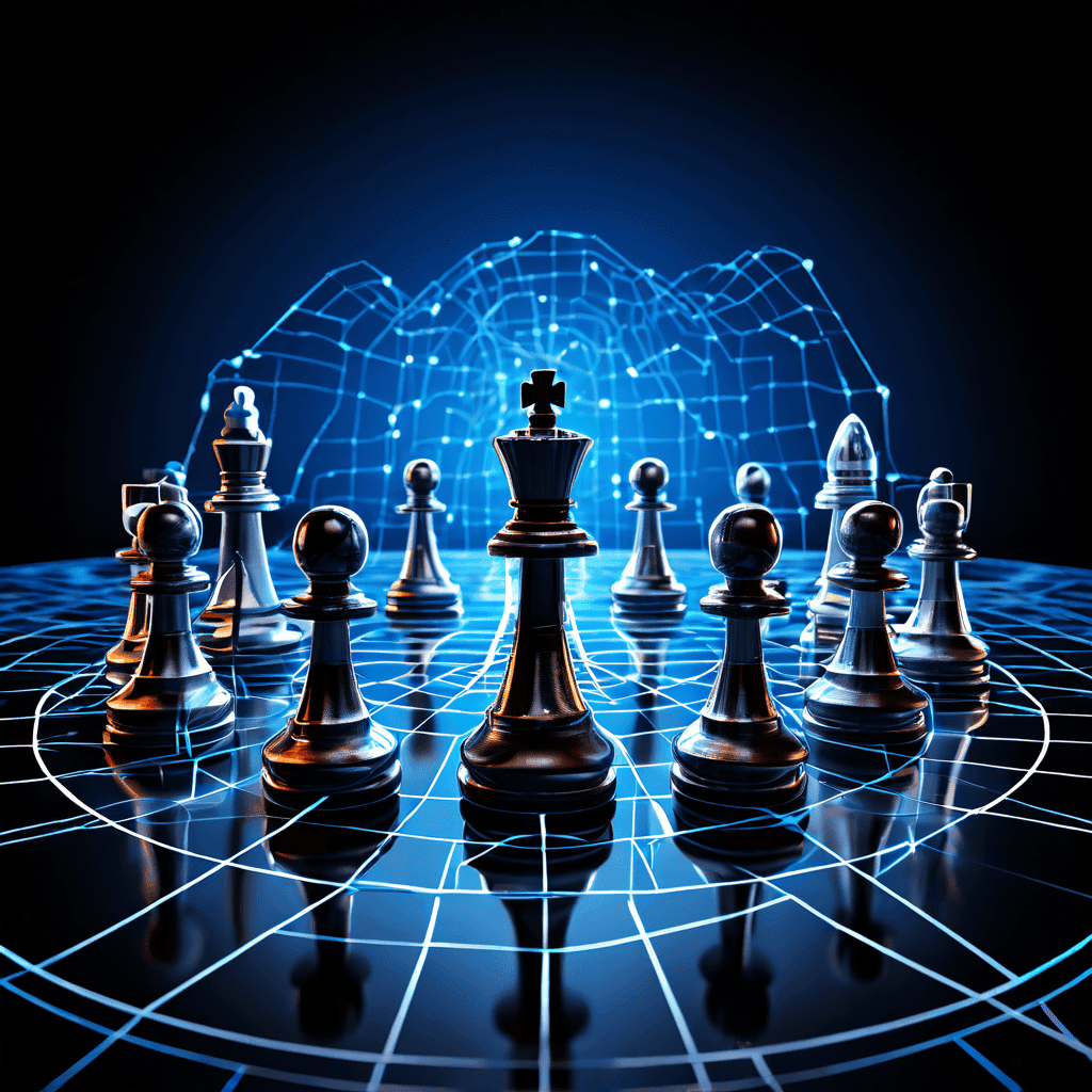 공개 IP 주소로 구성된 수학적 거미줄에 포획되어 체스 말처럼 불리한 배치를 취한 다중 사용자 계정을 표현한 개념도입니다.