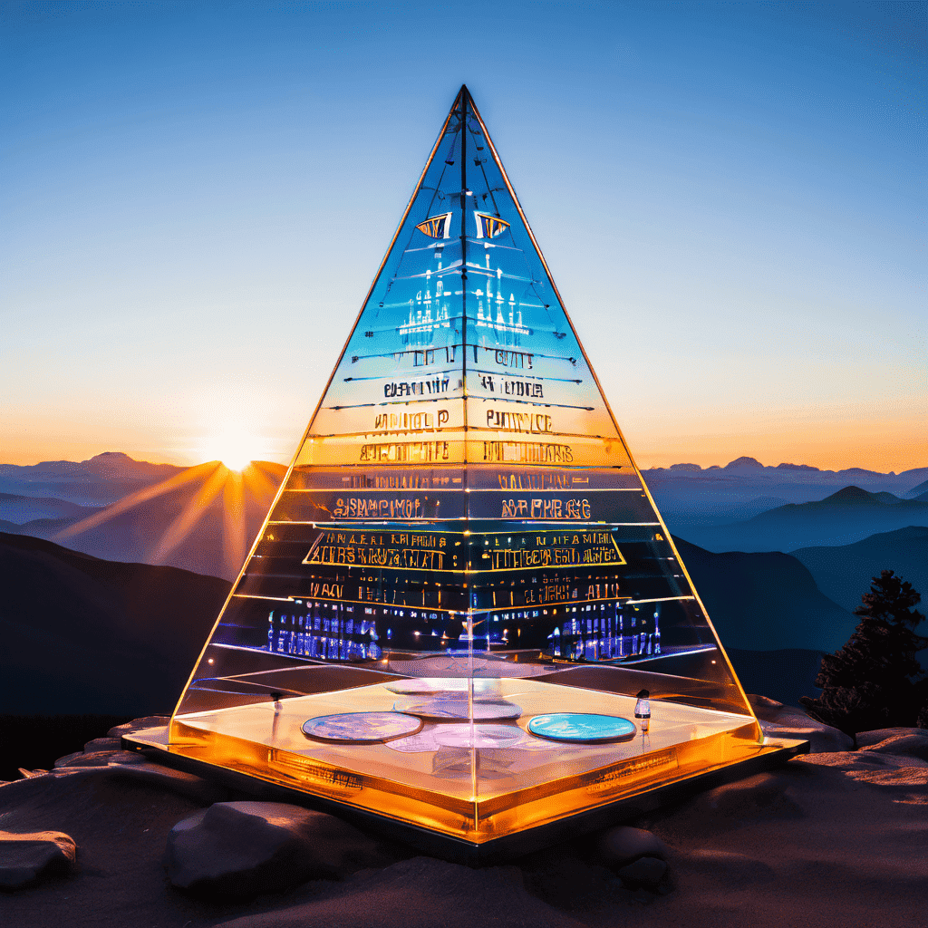 투명한 데이터 계층이 코인으로 쌓여 피라미드를 이루고 그 정상에 신뢰의 빛나는 구슬이 놓인 이미지로, 후원 없이 구축된 데이터 기반의 신뢰 구조를 상징적으로 표현합니다.