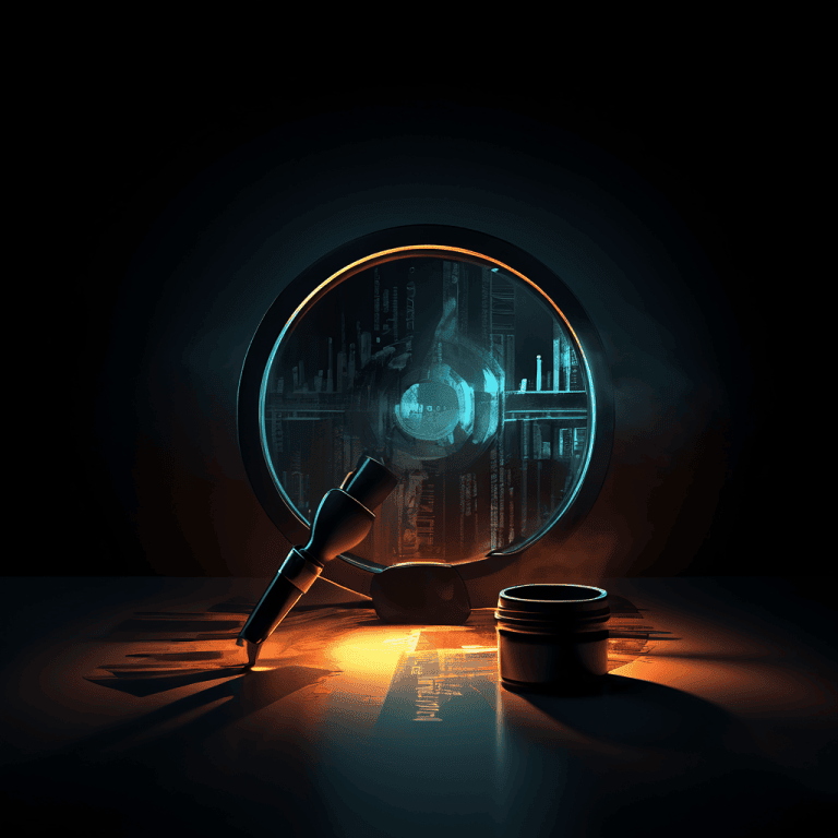 영화 분석 공식 위에 드리운 어둠의 그림자를 확대경으로 들여다보며 관객의 감정과 문화적 편향 같은 숨겨진 변수를 발견하는 개념을 시각화한 이미지입니다.