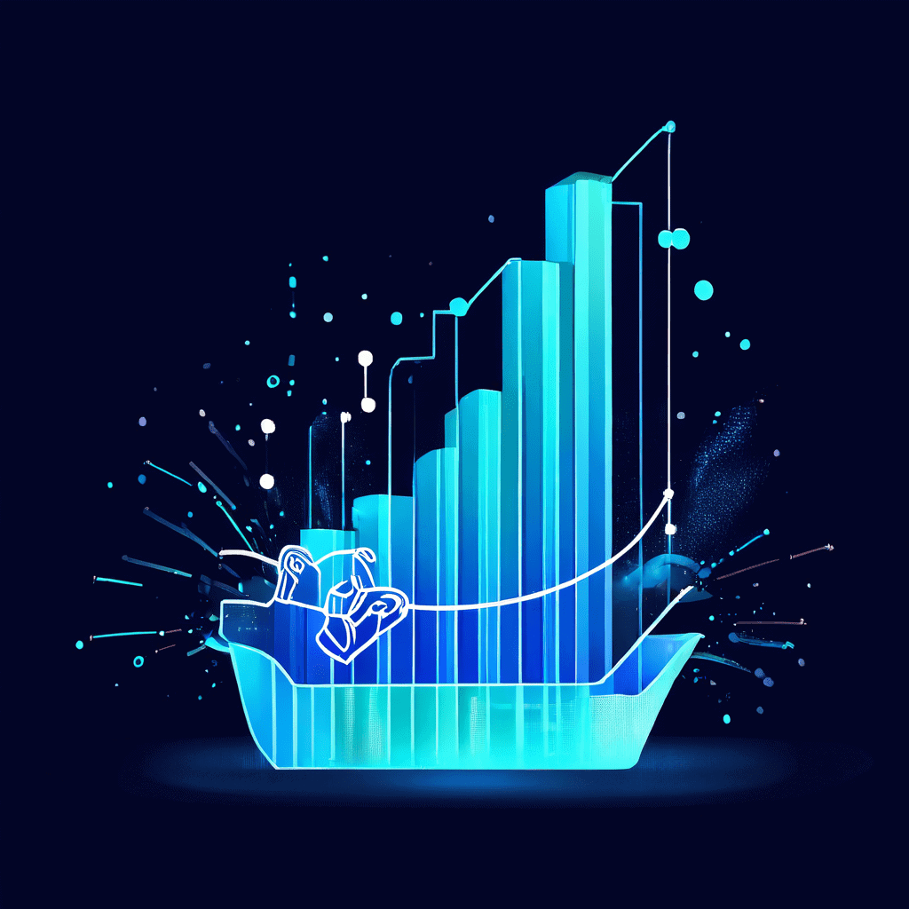 좋아요 아이콘이 현금 흐름으로 변화하며 디지털 스토어의 매출 차트에 긍정적인 영향을 미치는 과정을 시각화한 개념 설명 그래프입니다.